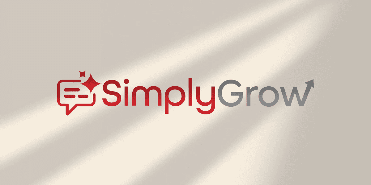 Logo of SimplyGrow featuring a chat bubble and an upward arrow design