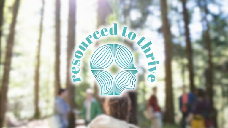 Logo for Resourced to Thrive, a consultancy focused on leadership, wellbeing, and organizational transformation, with abstract faces and flowing lines.
