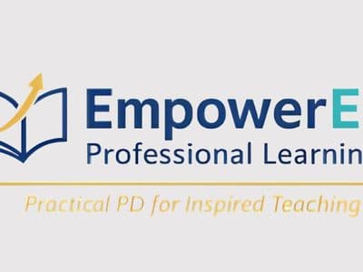 EmpowerED Professional Learning logo with open book and upward arrow, promoting practical professional development for educators.