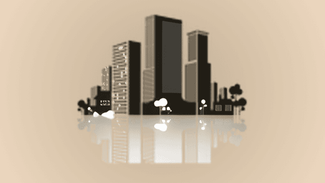 Stylized city skyline graphic representing CondoCorp Services property management solutions.