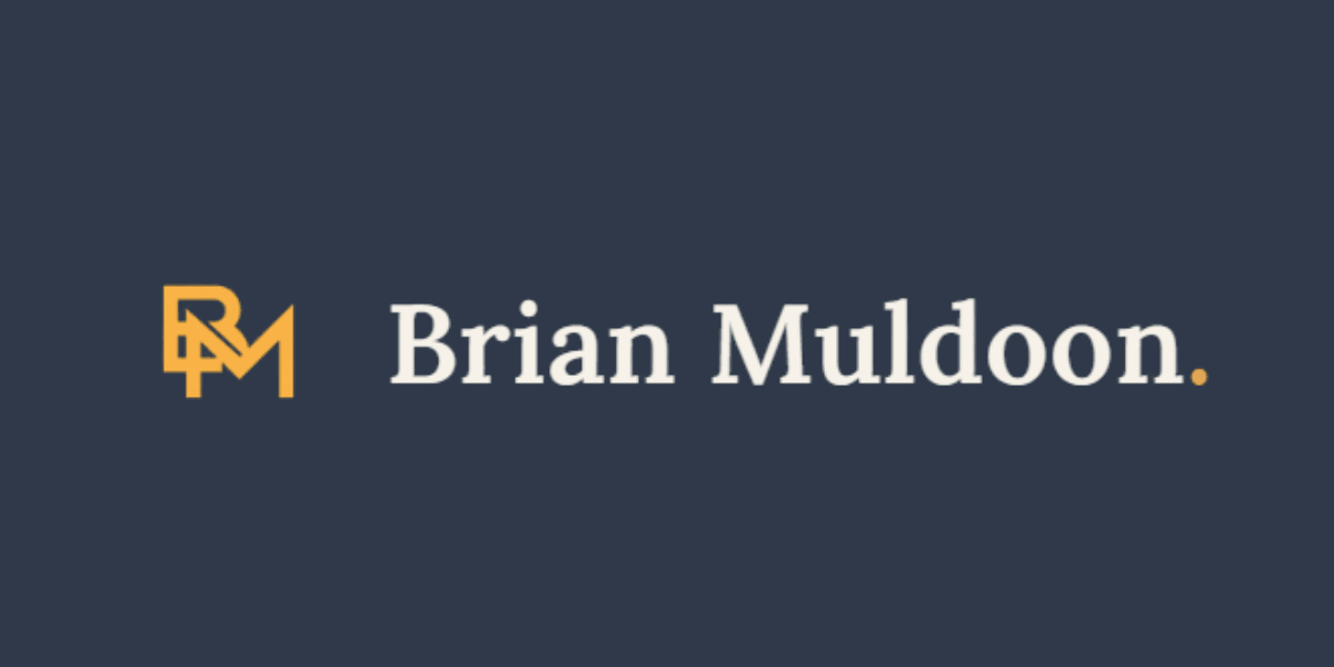 Logo featuring initials RM and the name Brian Muldoon on a dark background