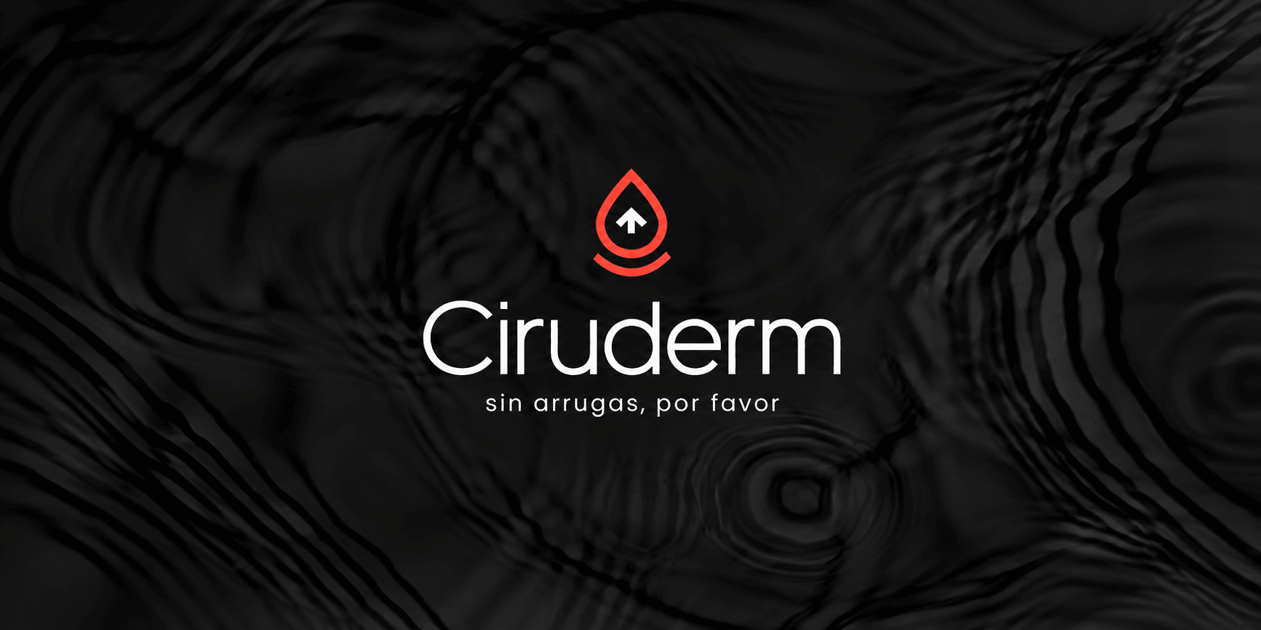 Logo of Ciruderm featuring a drop and the slogan about eliminating wrinkles