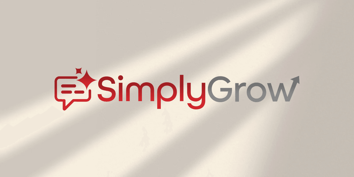Logo of SimplyGrow featuring a chat bubble and an upward arrow design