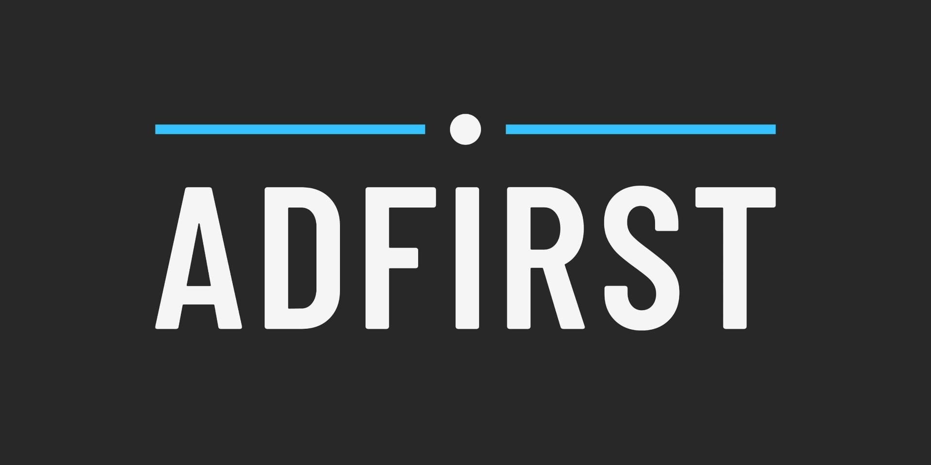 **AdFirst logo featuring white text on a dark background with blue accent lines.**