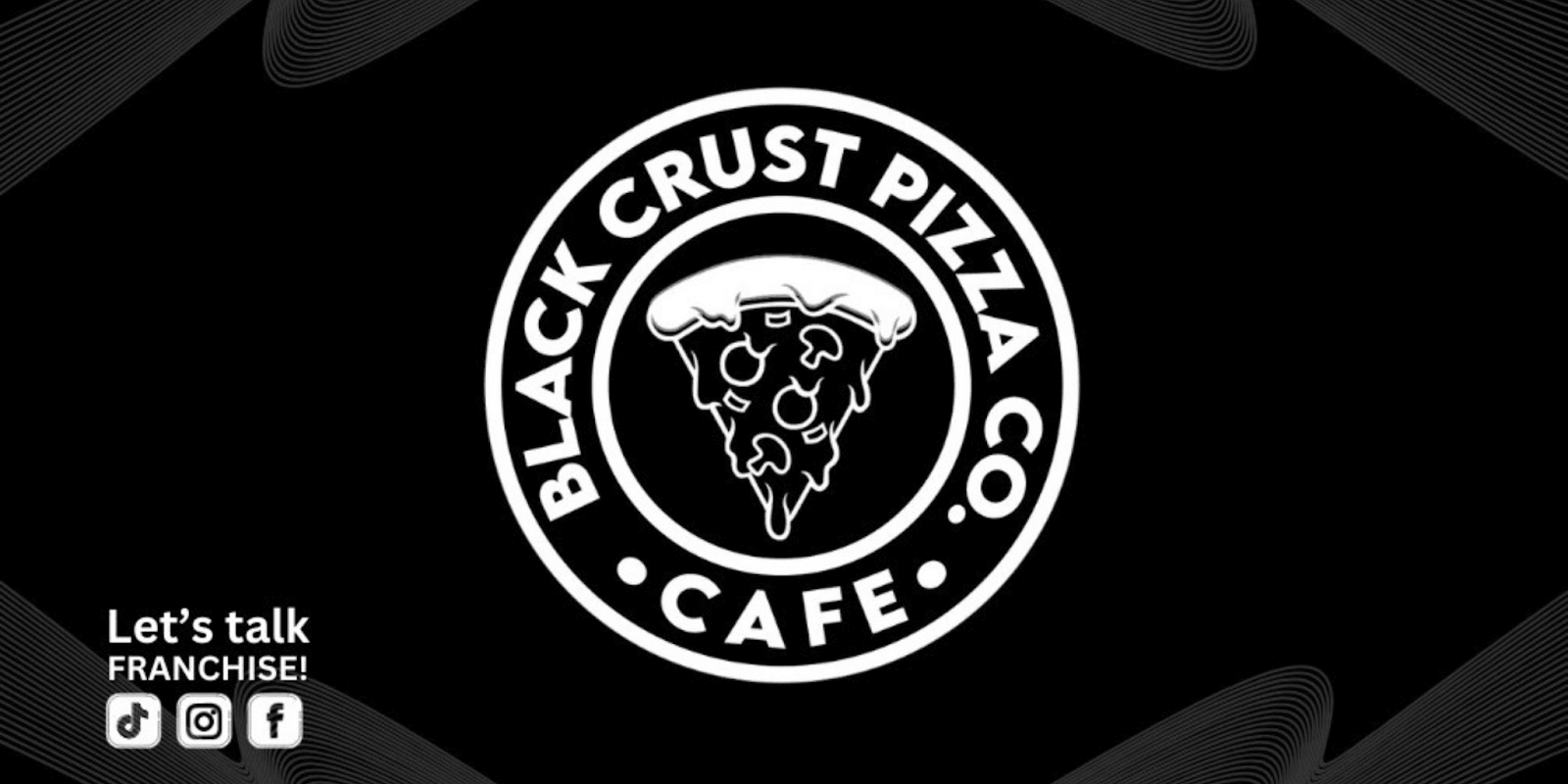 BLACKCRUST Pizza Cafe logo with stylized pizza slice inside circular text on black background.