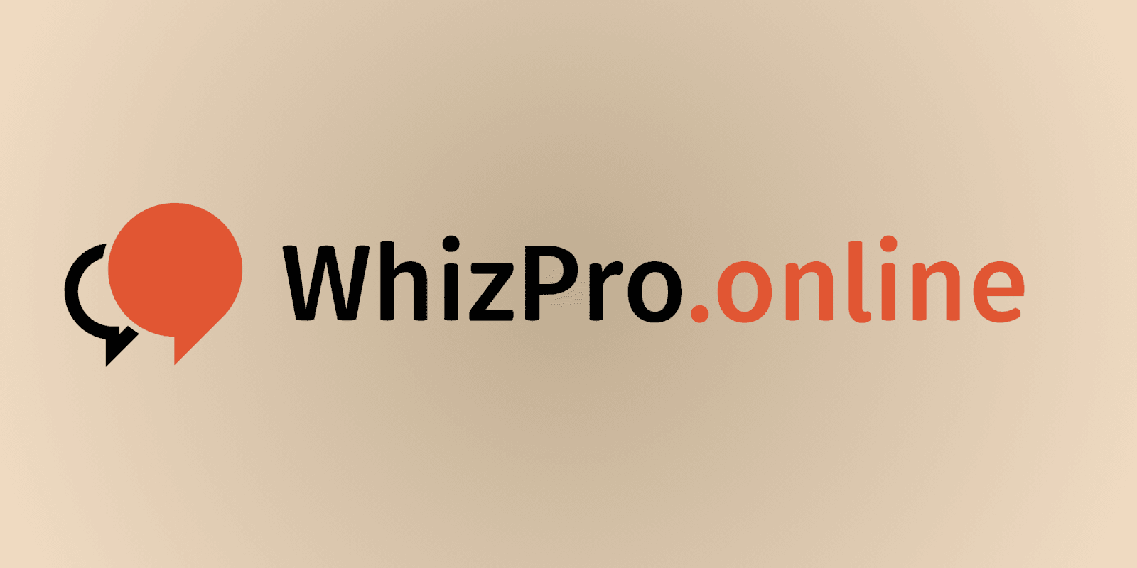 WhizPro.online logo with orange speech bubble icon and black text on beige background.