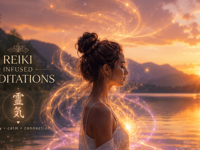A woman in profile near a lake at sunset, surrounded by ethereal energy swirls