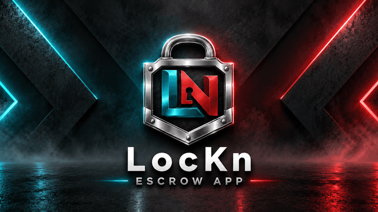 Logo of Lockn Escrow App with a metallic padlock and colorful background lights