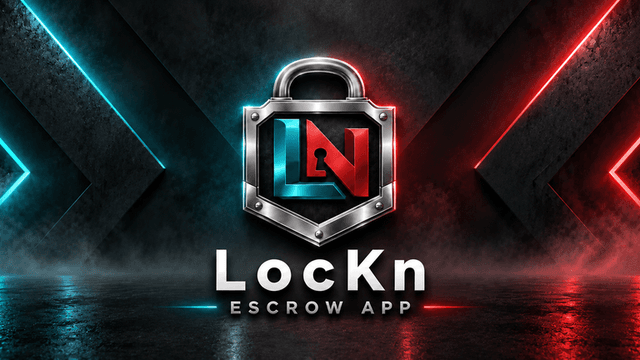 Logo of Lockn Escrow App with a metallic padlock and colorful background lights