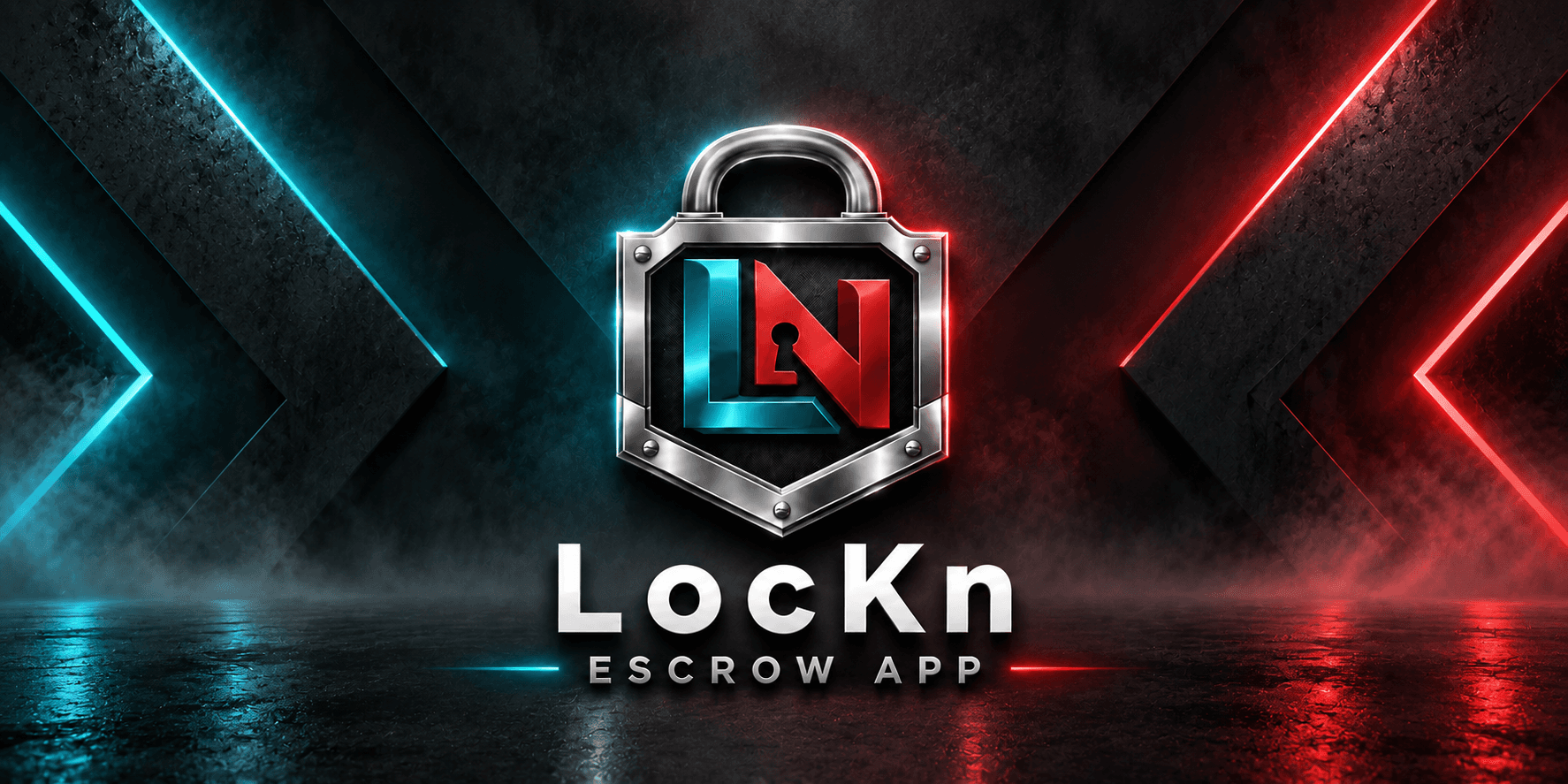 Logo of Lockn Escrow App with a metallic padlock and colorful background lights