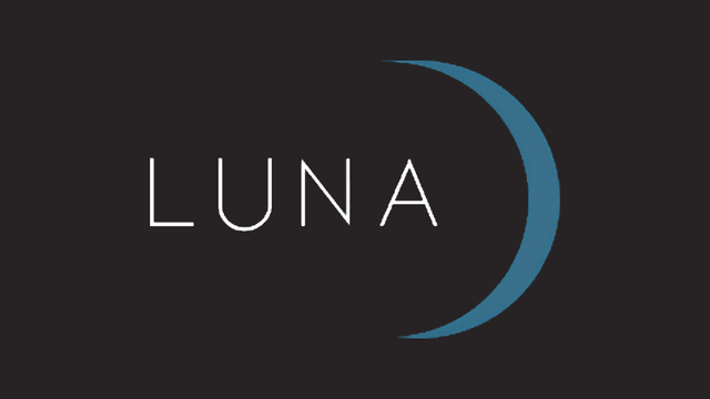 Logo featuring the word "LUNA" next to a crescent moon shape on a dark background
