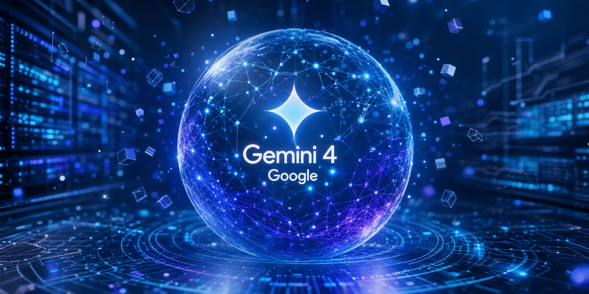 A digital sphere with geometric patterns, showcasing Google Gemini 4 branding and futuristic design