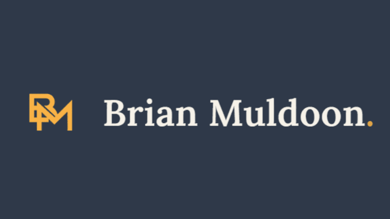 Logo featuring initials RM and the name Brian Muldoon on a dark background