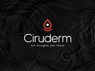 Logo of Ciruderm featuring a drop and the slogan about eliminating wrinkles