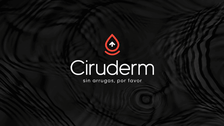 Logo of Ciruderm featuring a drop and the slogan about eliminating wrinkles
