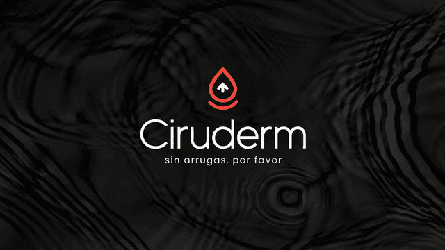Logo of Ciruderm featuring a drop and the slogan about eliminating wrinkles