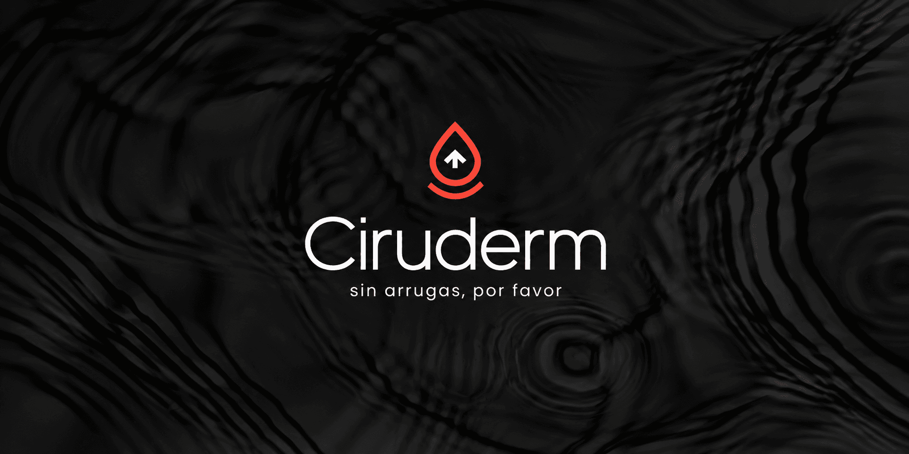 Logo of Ciruderm featuring a drop and the slogan about eliminating wrinkles