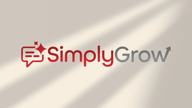 Logo of SimplyGrow featuring a chat bubble and an upward arrow design