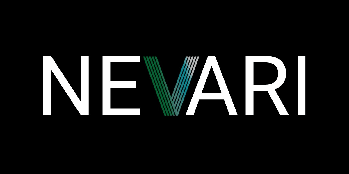 Nevari logo with stylized green and blue gradient “V” on a black background.