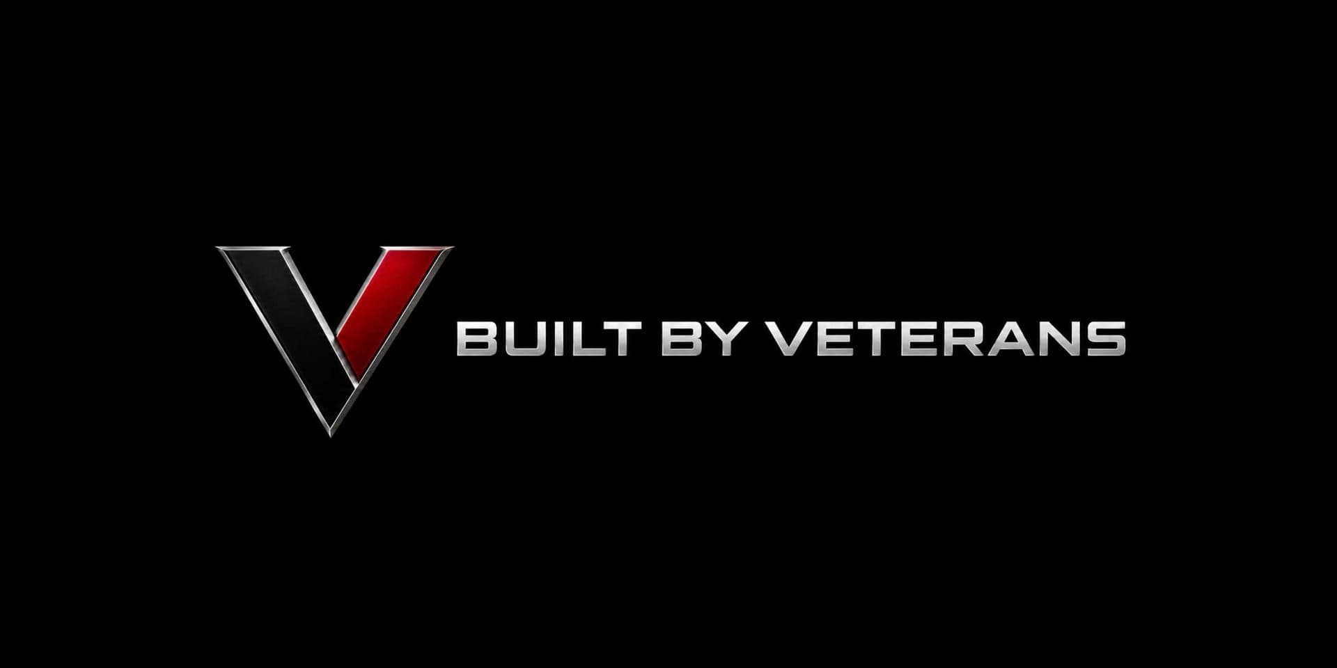 Built By Veterans logo featuring a metallic red and black V with the company name on a black background.
