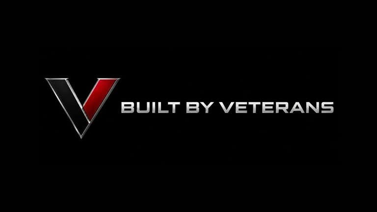 Built By Veterans logo featuring a metallic red and black V with the company name on a black background.