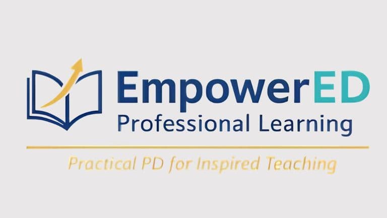 EmpowerED Professional Learning logo with open book and upward arrow, promoting practical professional development for educators.