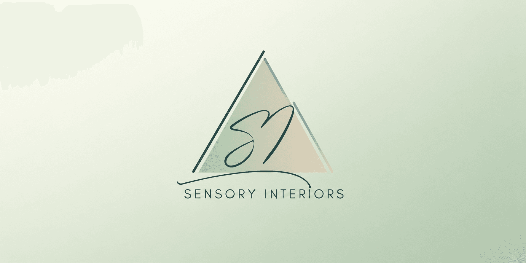 Sensory Interiors logo featuring a minimalist triangle and stylized initials on a light background.