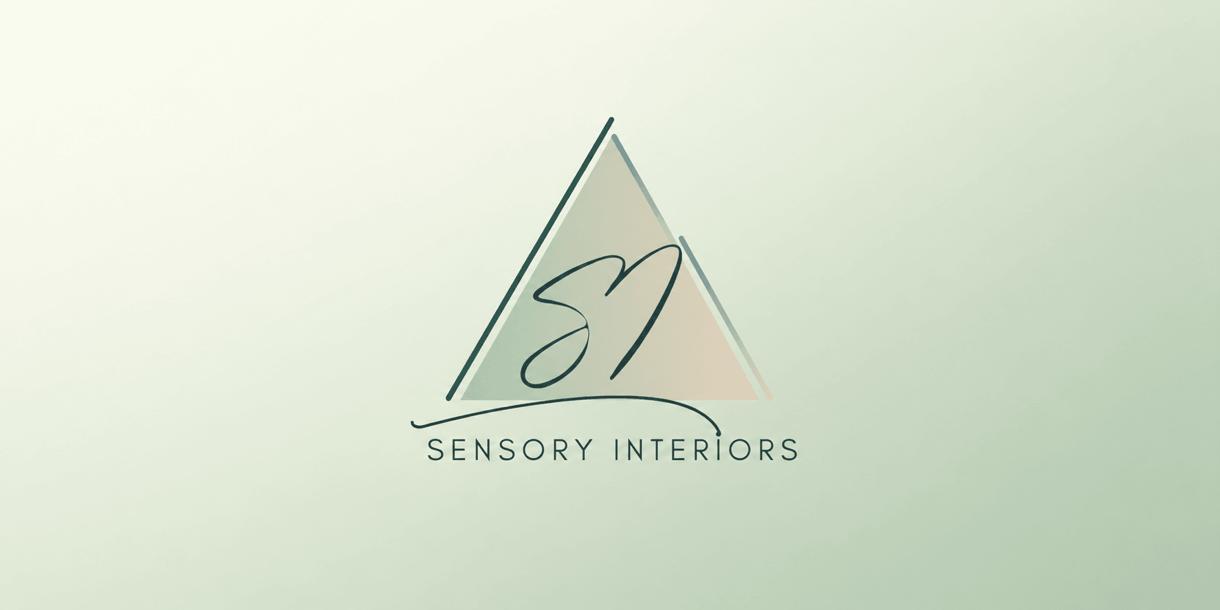 Sensory Interiors logo featuring a minimalist triangle and stylized initials on a light background.