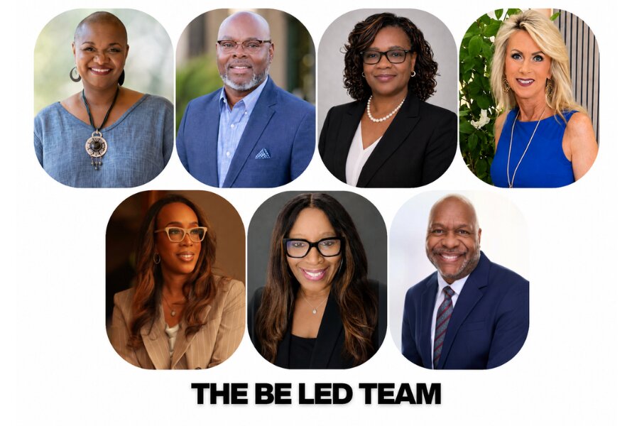 Executive portraits of The BE LED Group leadership team promoting leadership development, executive coaching, and organizational consulting services.