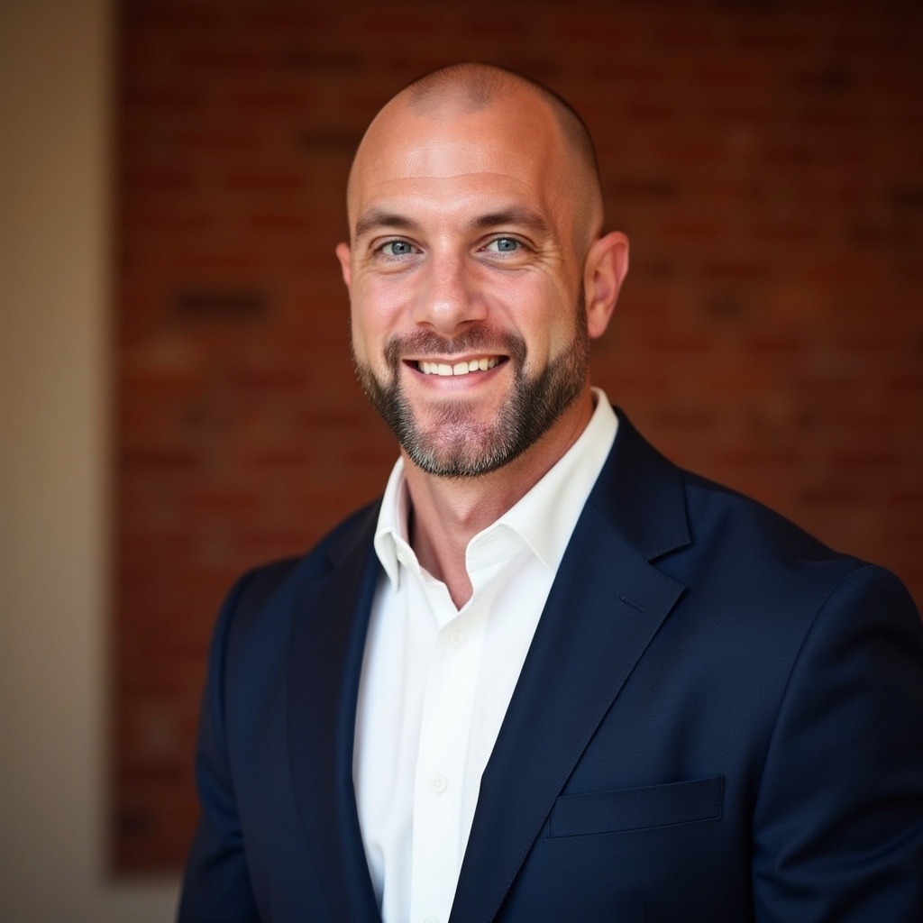 Blair Mercer wearing a navy suit and white shirt in a professional portrait.